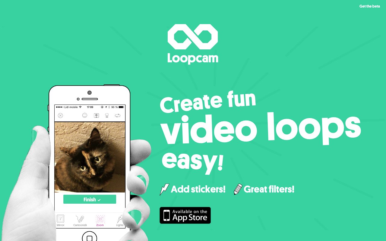 Loopcams startsida med appen visad i en hand